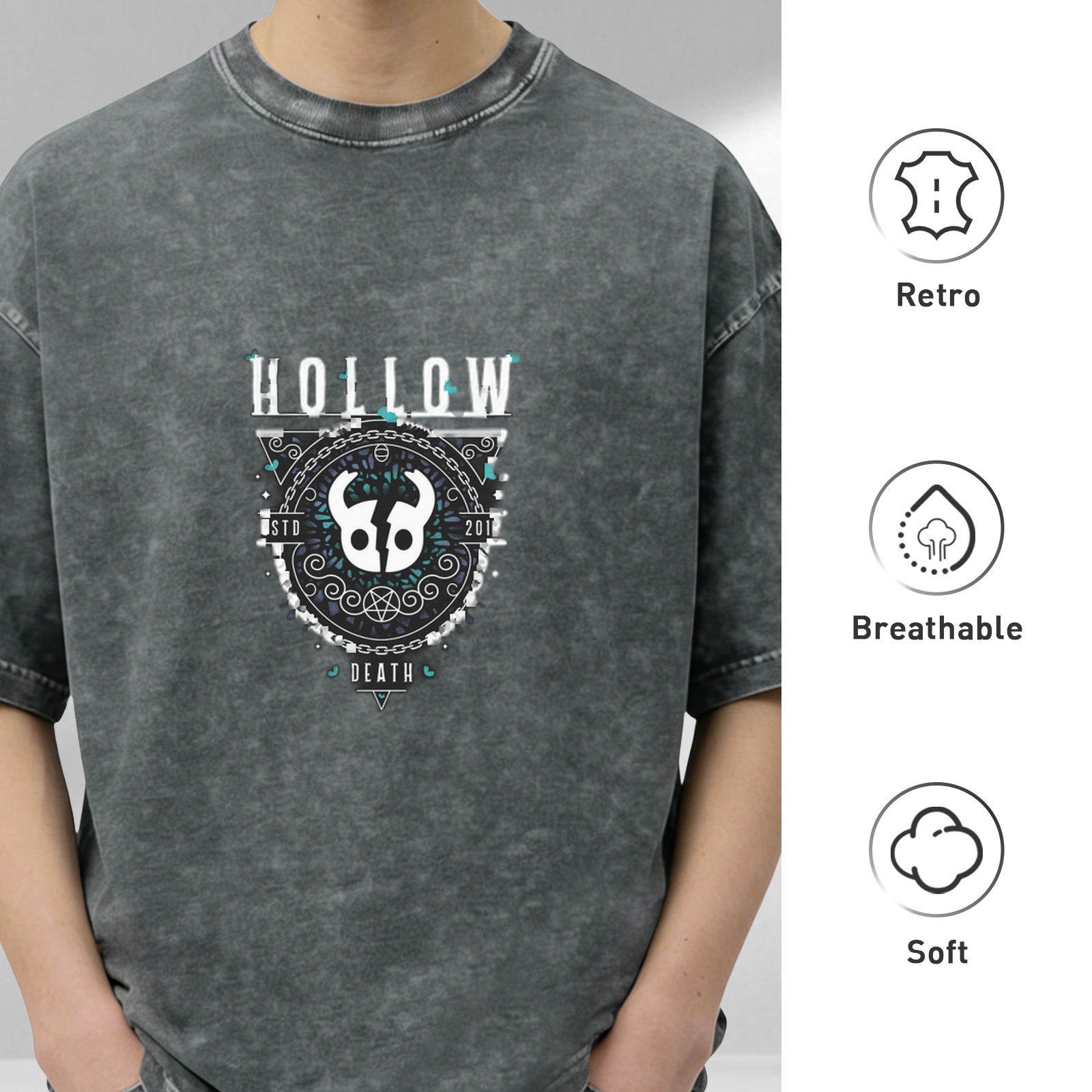 Hollow Knight themed acid wash graphic t-shirt