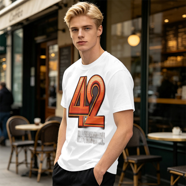 Olive Green T-Shirt With Retro Number 42 Graphic Print