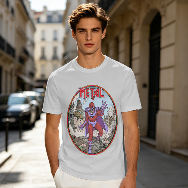 Olive T-shirt with Magneto Metal Comic Art Print
