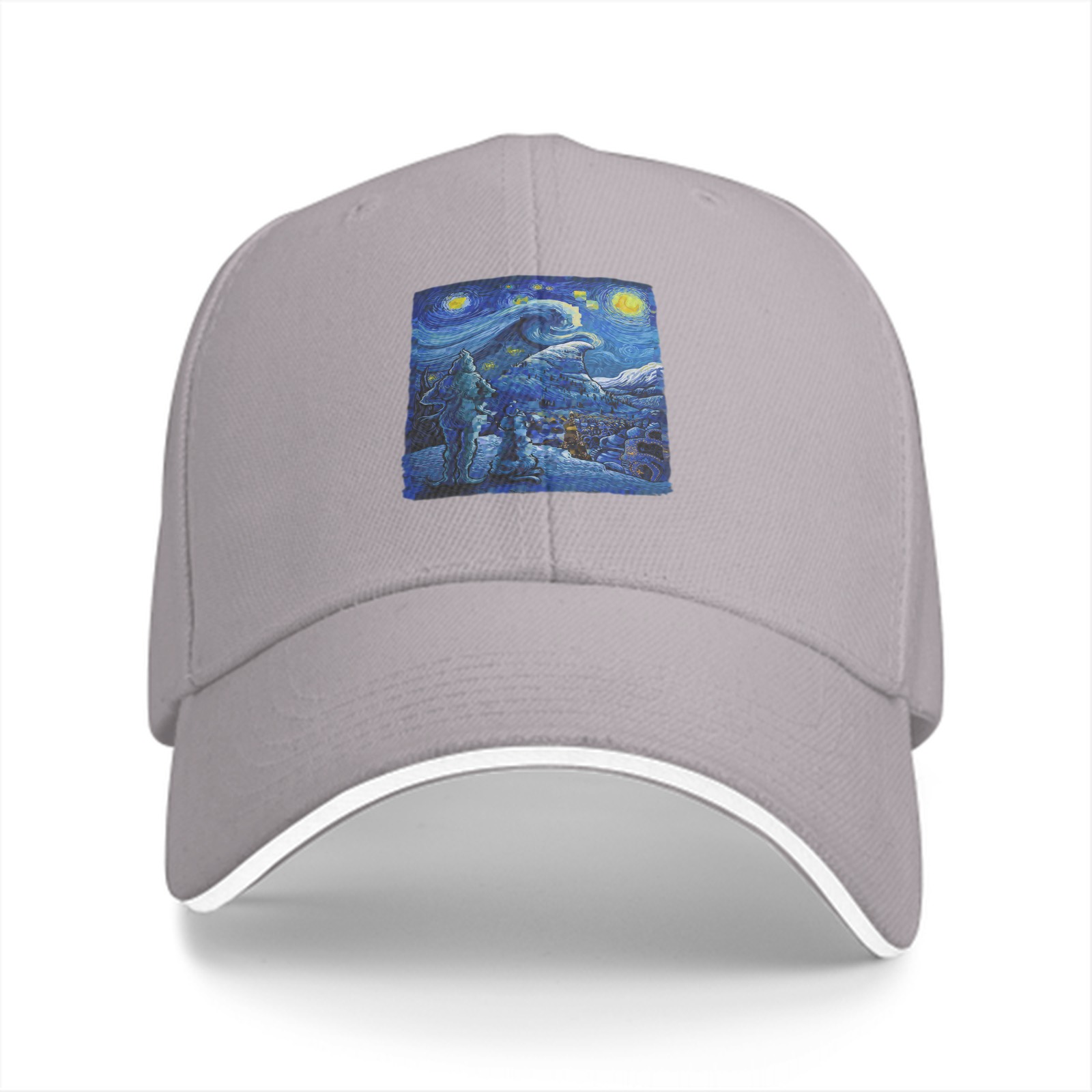 Black Baseball Cap with Starry Night Art Print