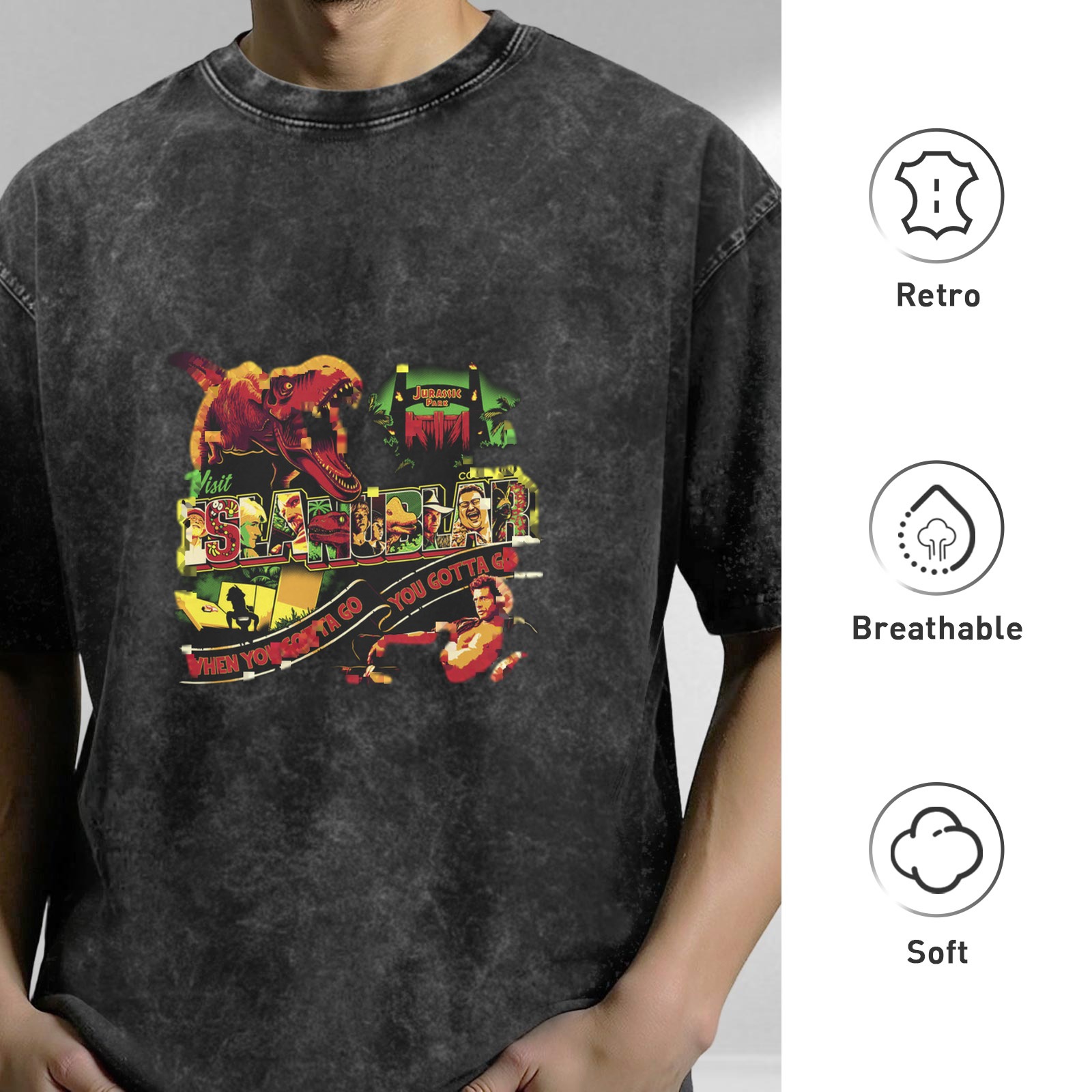 Washed Black Jurassic Park Graphic T-Shirt