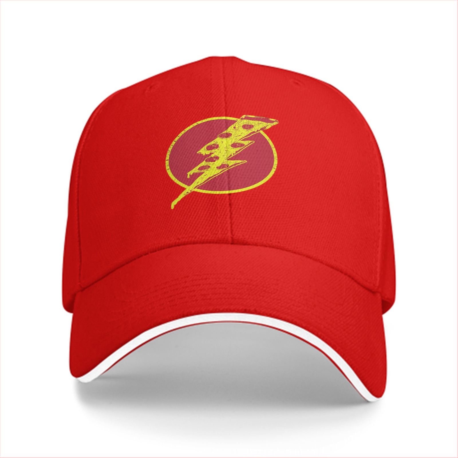 Black Baseball Cap With Pizza Lightning Bolt Graphic