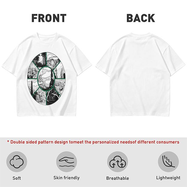 Olive Green T-Shirt With Circular Fantasy Landscape Art Print