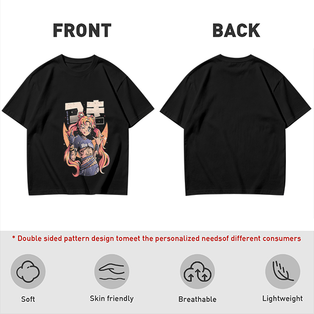 Olive Anime Girl Graphic Short Sleeve T-Shirt