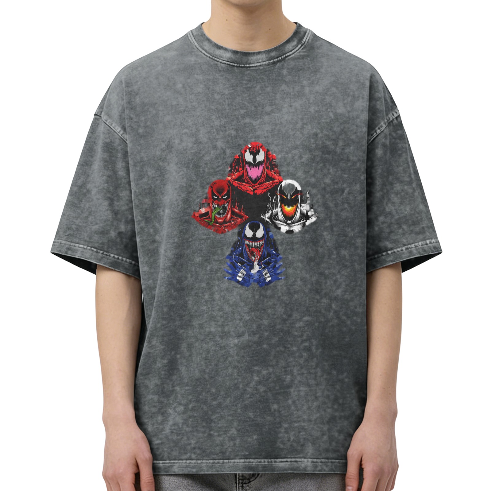 Washed Black T-Shirt With Marvel Symbiote Characters Graphic