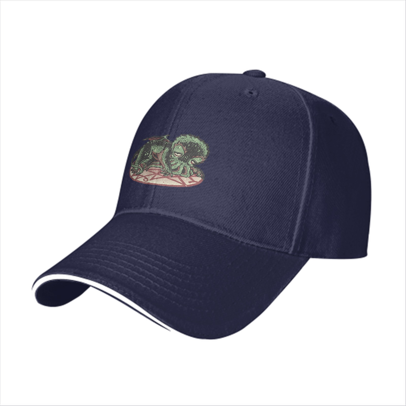 Black baseball cap with sleeping Cthulhu on occult symbol