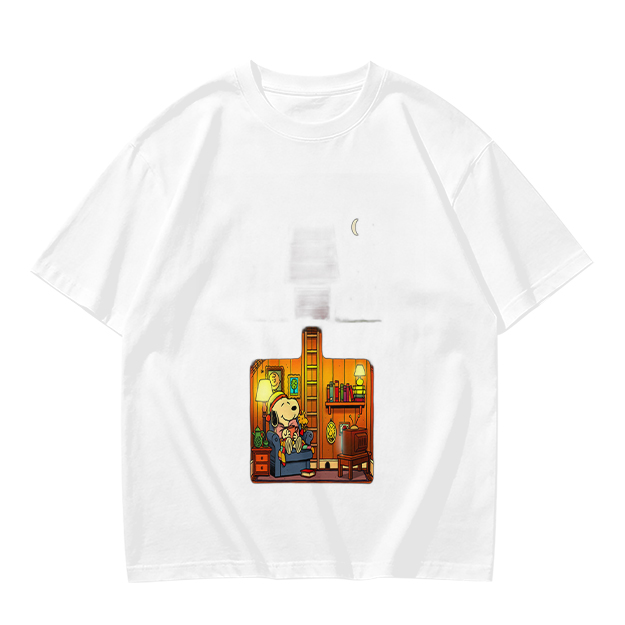 Olive T-Shirt With Cozy Dog In Room Graphic Print