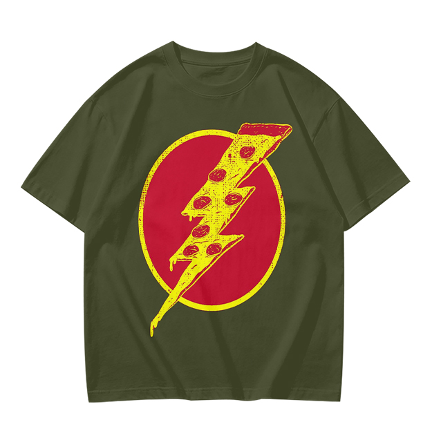 Olive T-Shirt With Pizza Lightning Bolt Graphic