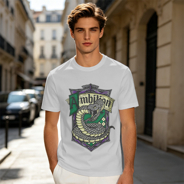 Olive Green Slytherin Ambition Snake Crest Graphic T-Shirt