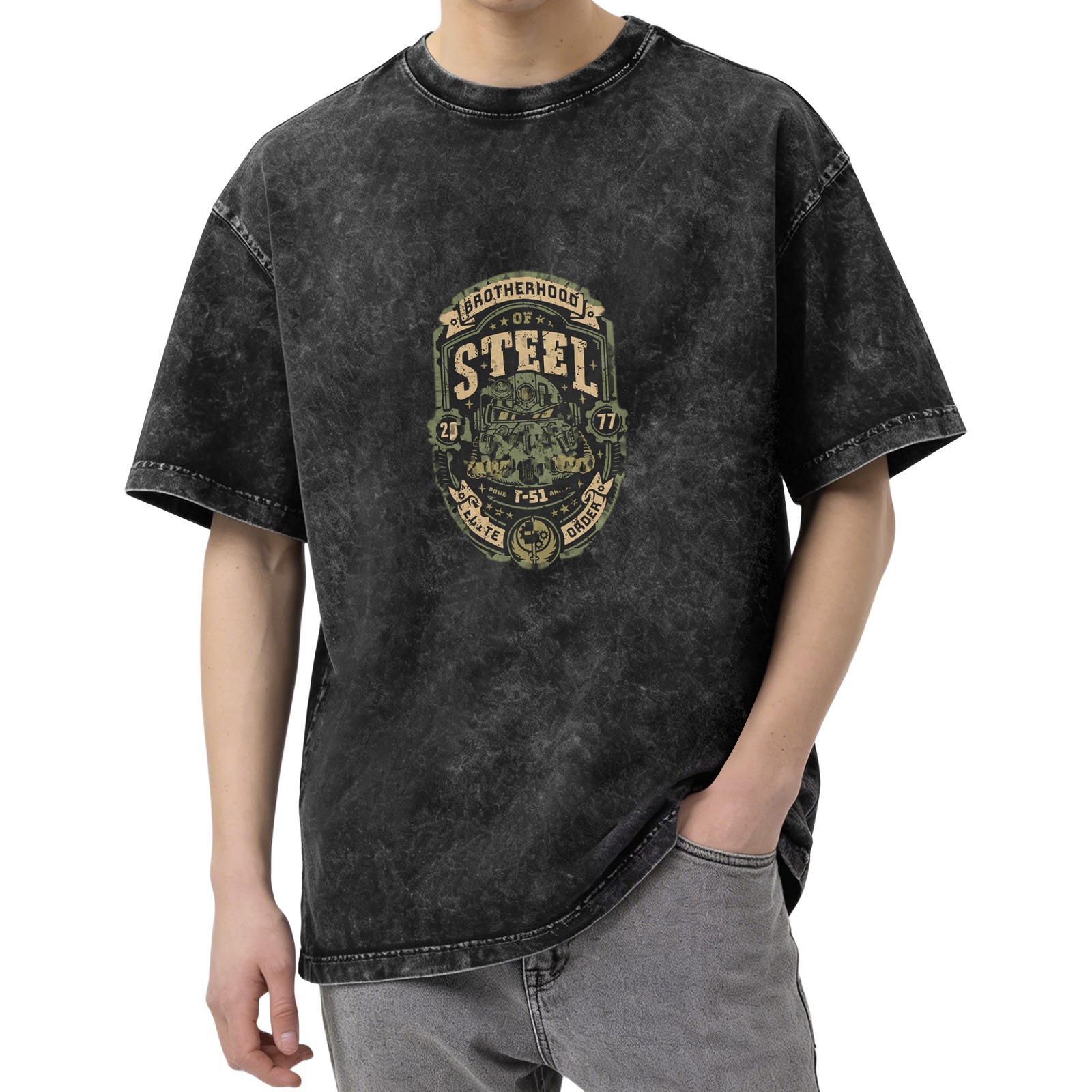 Fallout Brotherhood of Steel 2077 T-51 Power Armor Vintage Wash Graphic T-Shirt