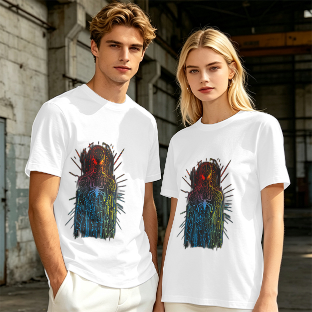 Olive T-Shirt With Abstract Gradient Spider-Man Graphic