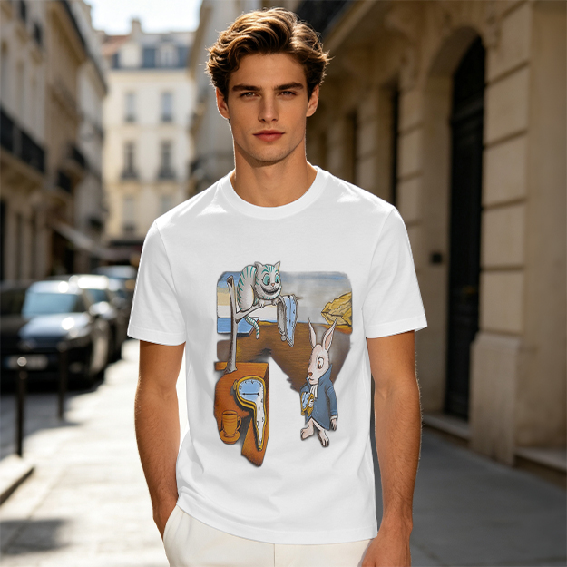 Olive T-Shirt with Surreal Alice in Wonderland Art Print