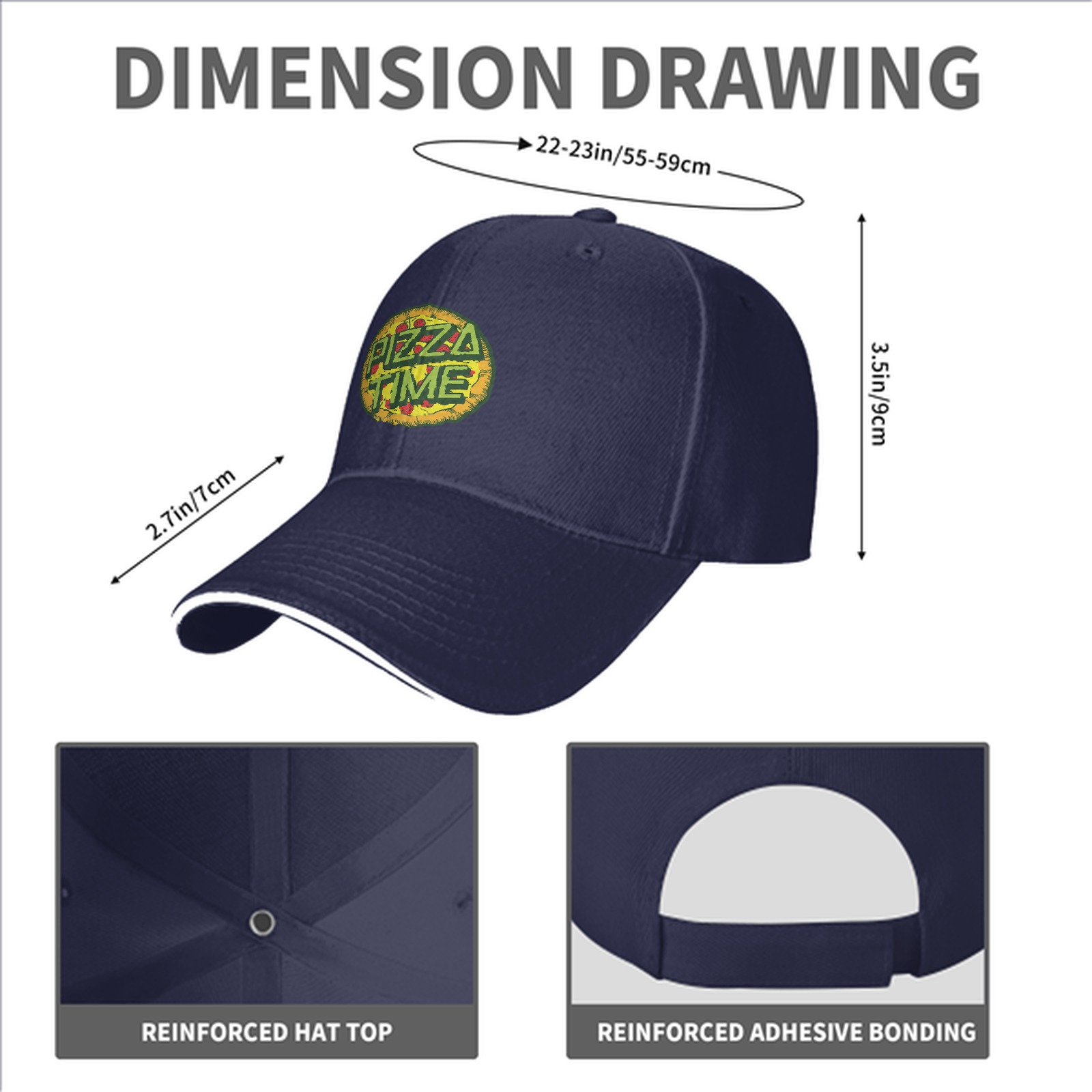 Black Baseball Cap With Pizza Time Graphic Design