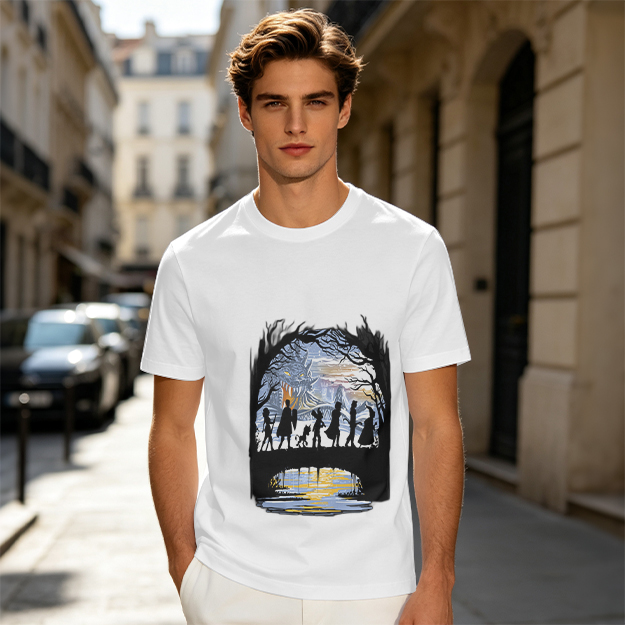 Olive T-Shirt With Fantasy Adventure Silhouette Art Print