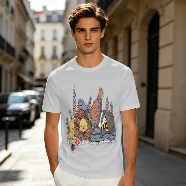 Olive Green T-Shirt With Whimsical Fantasy Creature Graphic Print