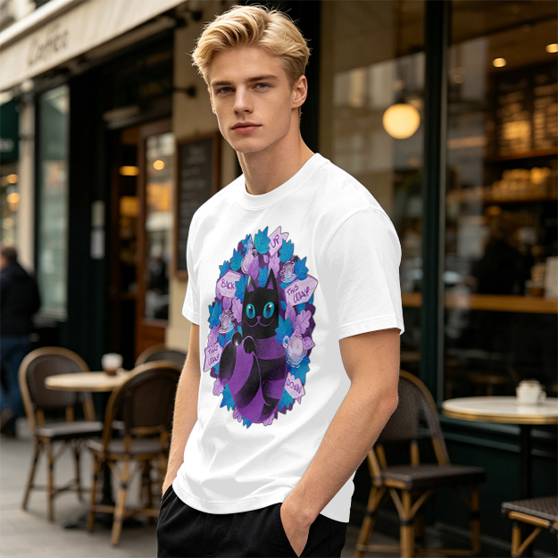 Olive T-Shirt With Whimsical Cheshire Cat Wonderland Art
