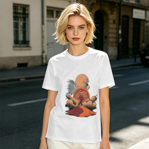 Olive T-Shirt with Surreal Desert Sunset Graphic Print