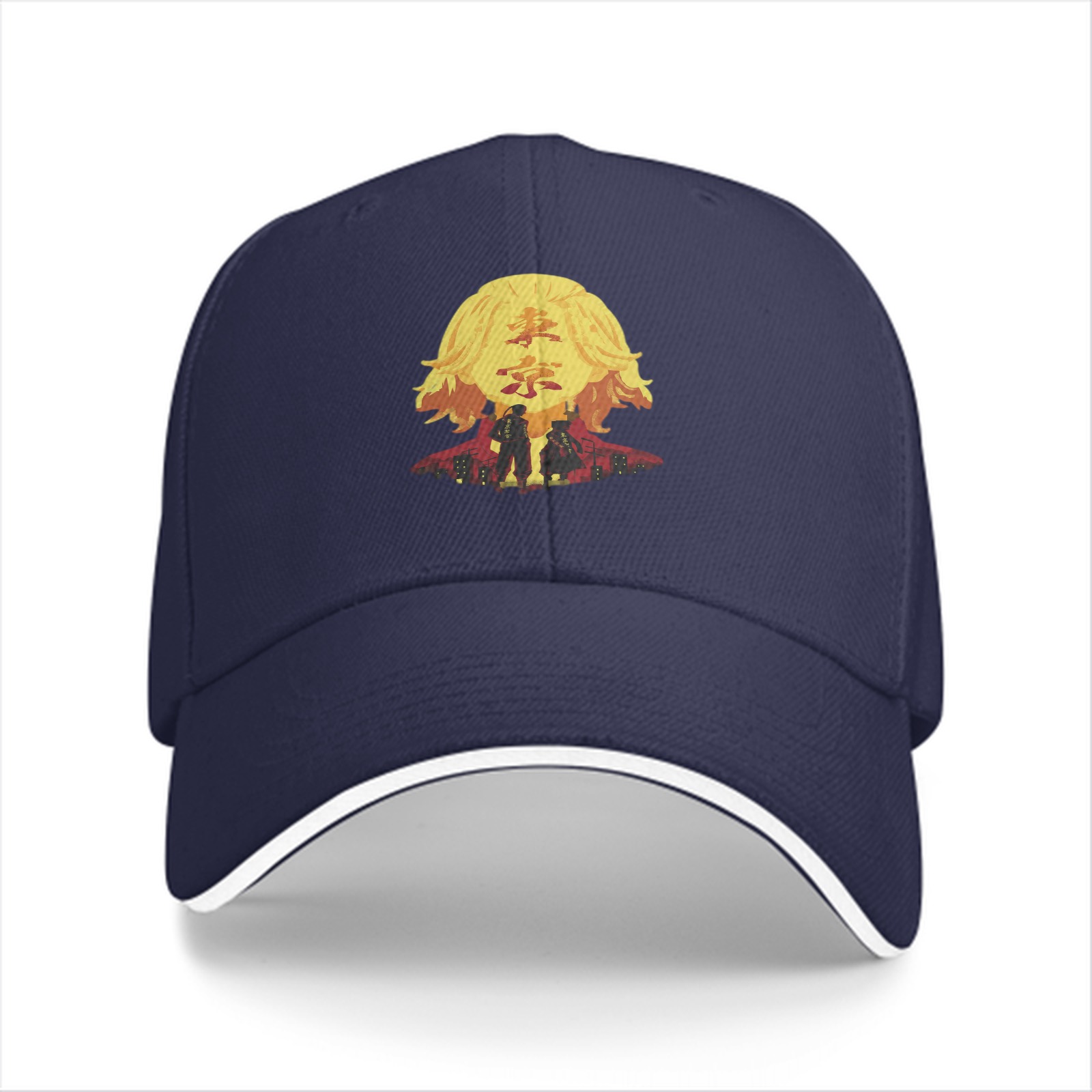 Black baseball cap with Tokyo Revengers anime graphic print