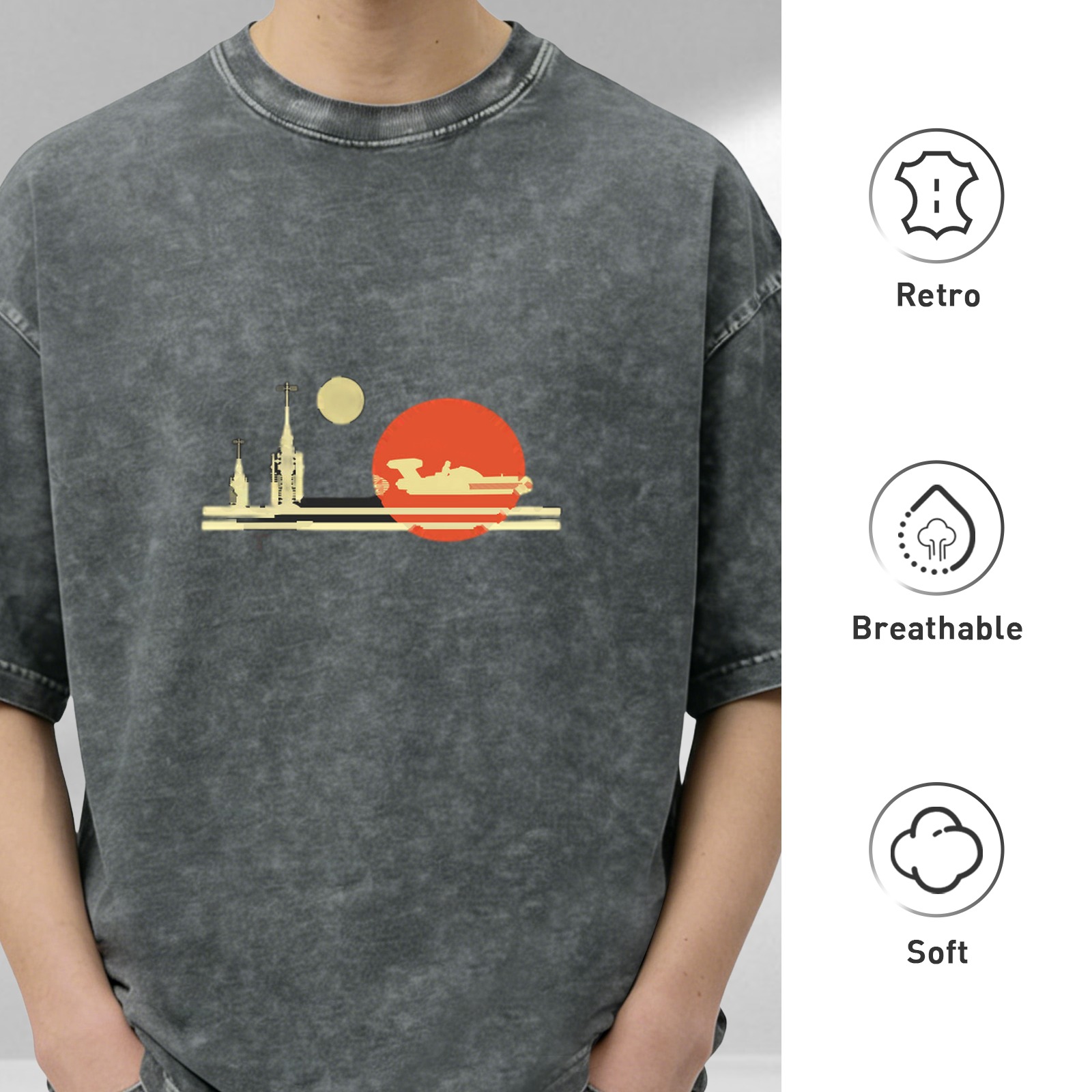 Star Wars Tatooine Sunset Graphic Oversized Stone Wash T-Shirt