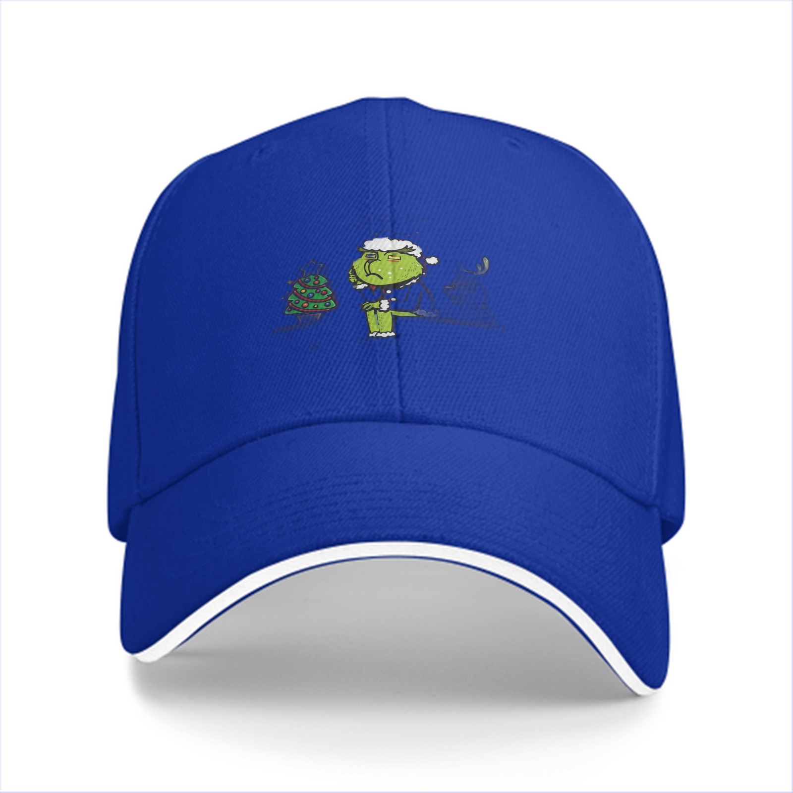 Black Baseball Cap With Grinch Stealing Christmas Tree Design