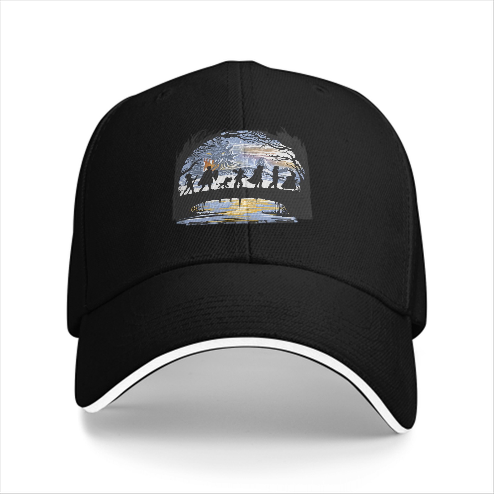 Black Baseball Cap With Fantasy Adventure Silhouette Art Print