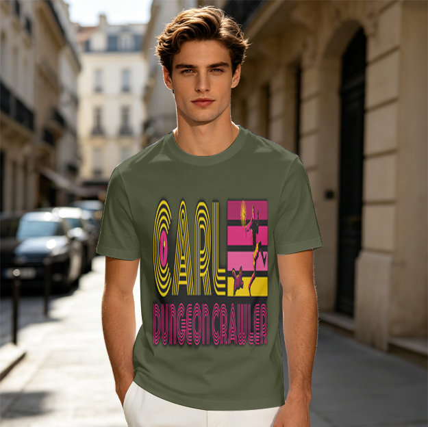 Carl Dungeon Crawler Graphic Tee with Retro Fantasy Artwork