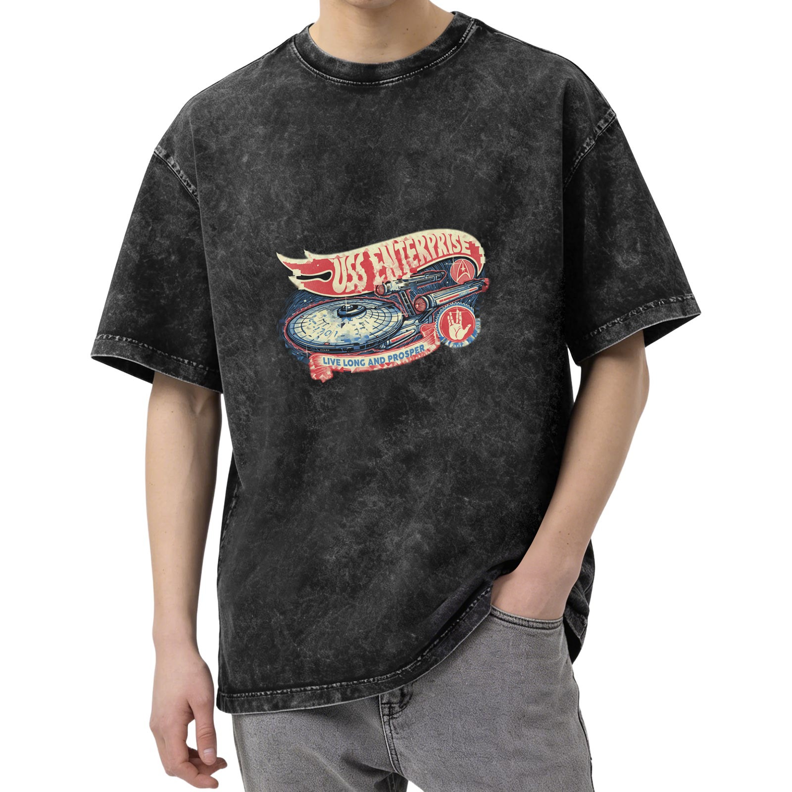 Star Trek USS Enterprise Vintage Graphic Acid Wash T-Shirt