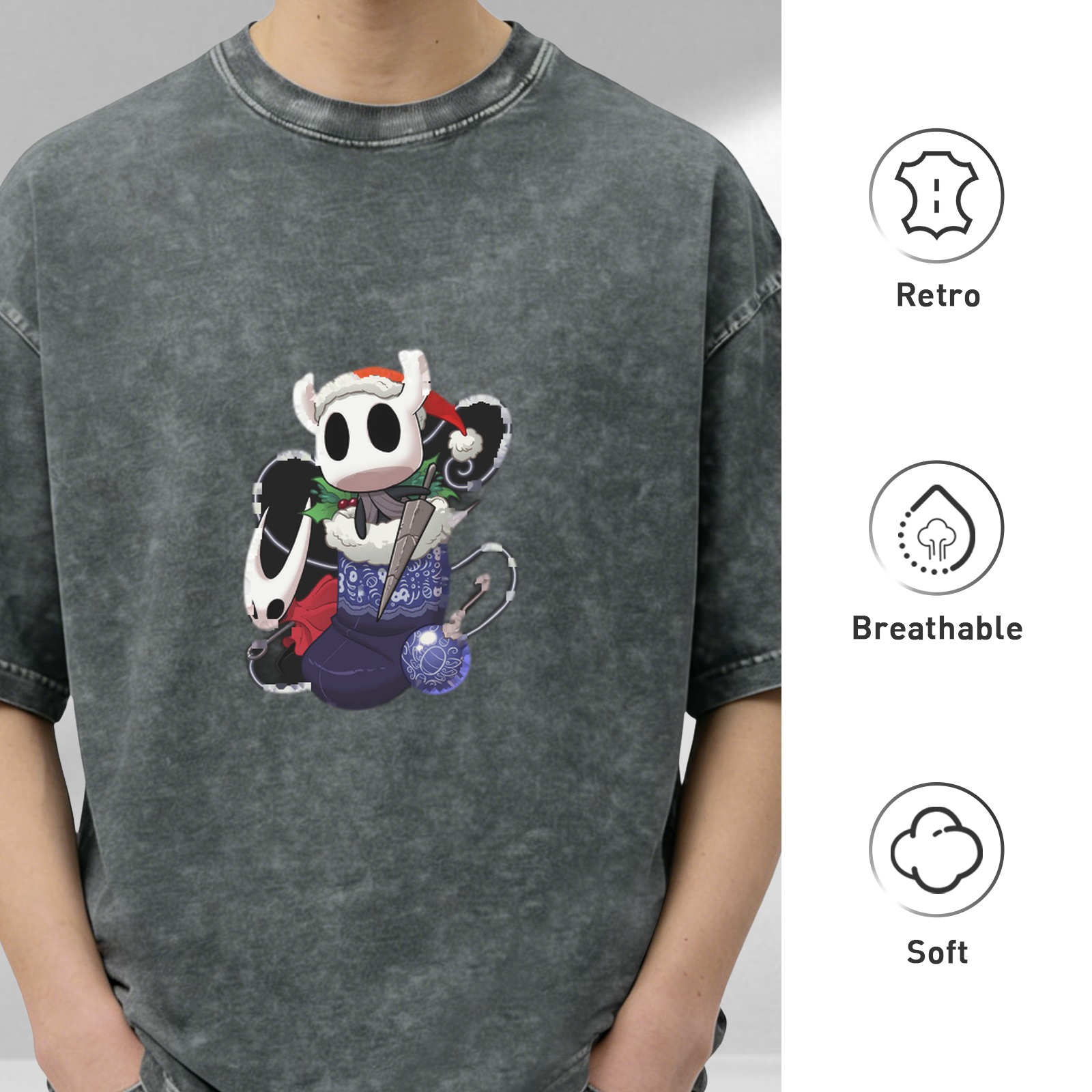 Hollow Knight Christmas Graphic Washed Black T-Shirt
