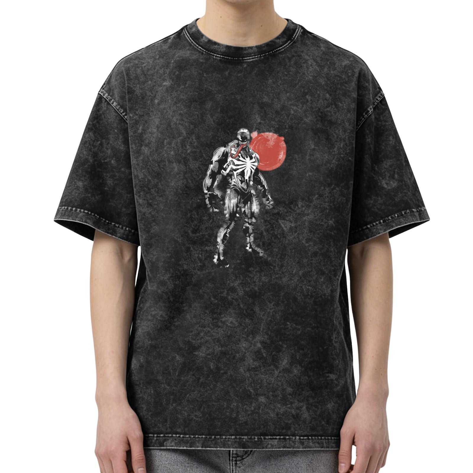 Oversized Acid Wash T-Shirt With Venom Graphic Print