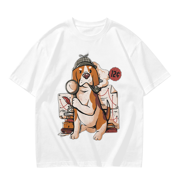 Olive T-Shirt With Cartoon Detective Beagle Dog Print