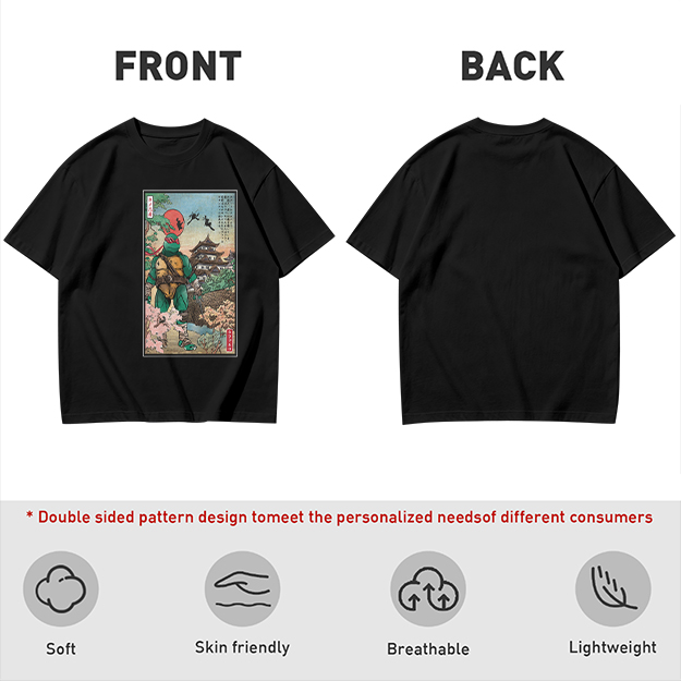 Olive T-Shirt with Ninja Turtle Ukiyo-e Style Art Print