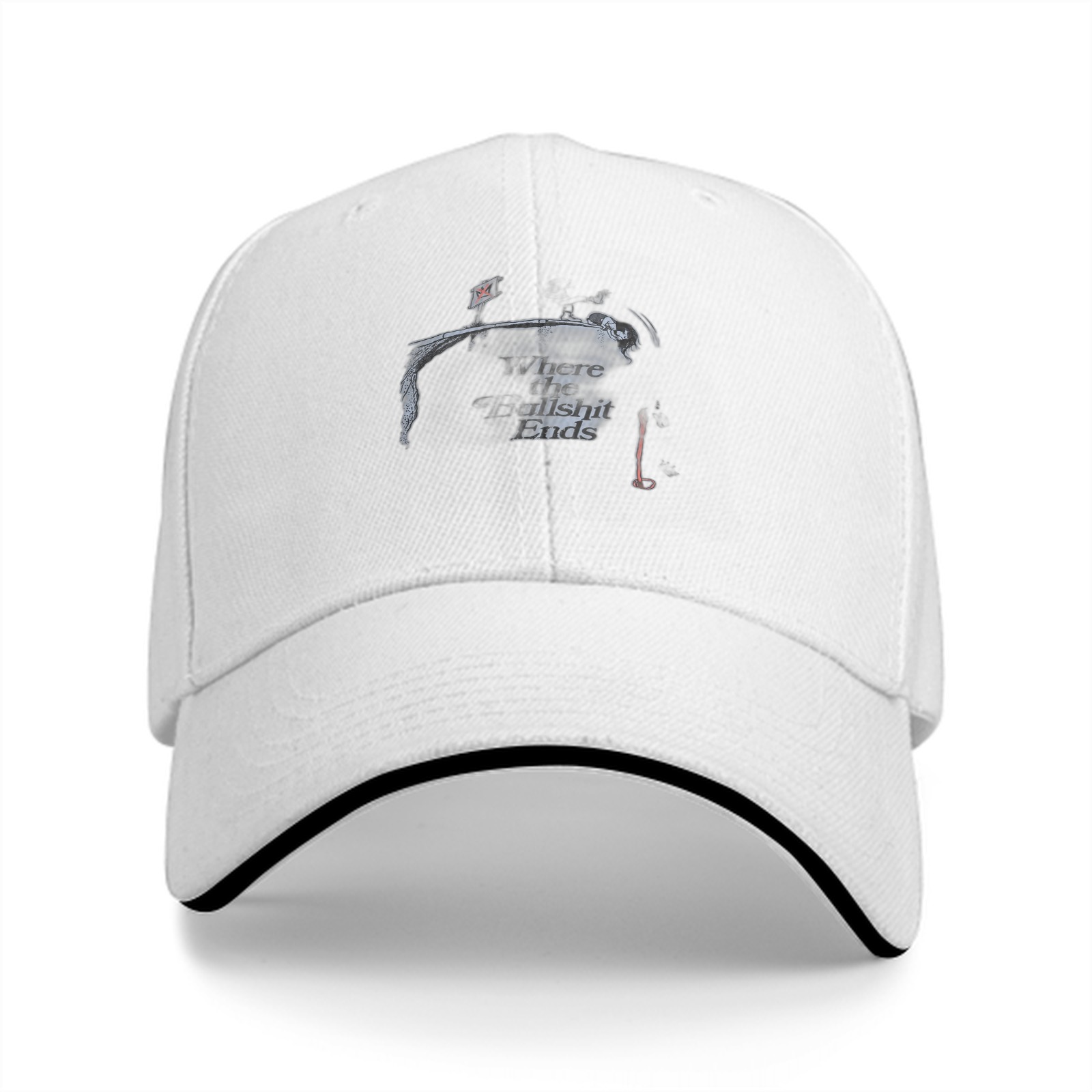 Black Baseball Cap With Fishing Themed Graphic Print