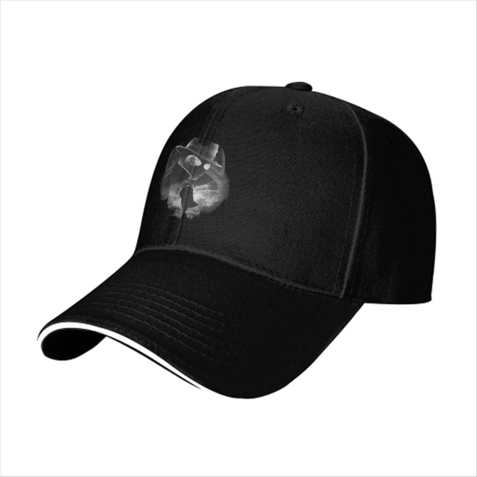 Black Baseball Cap With Monochrome Cowboy Silhouette Graphic