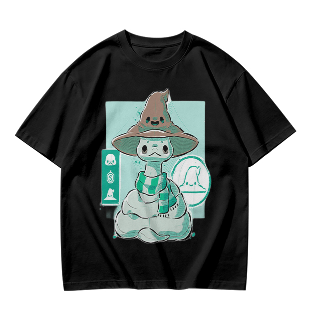 Olive T-Shirt With Cute Wizard Snake Graphic Design