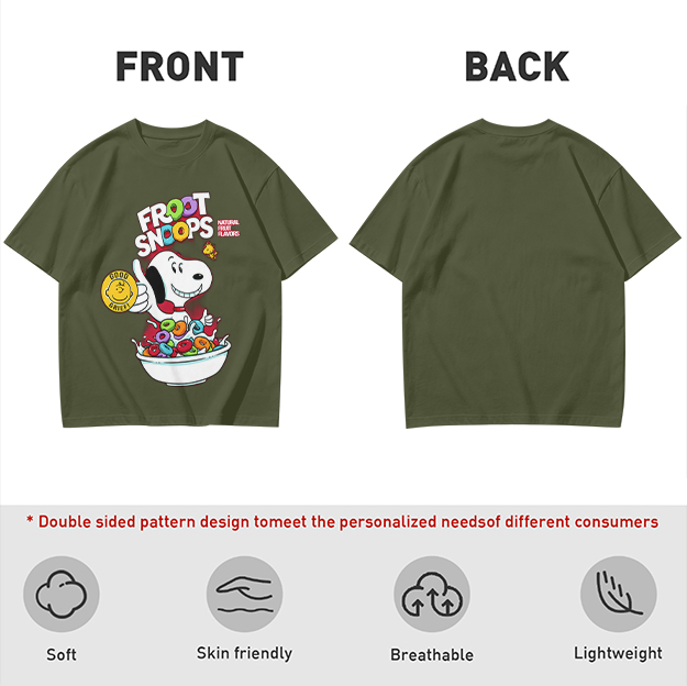 Olive T-Shirt with Snoopy Froot Snoops Cereal Bowl Graphic