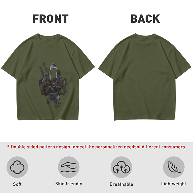 Olive Green T-Shirt With Witcher Warrior Character Print