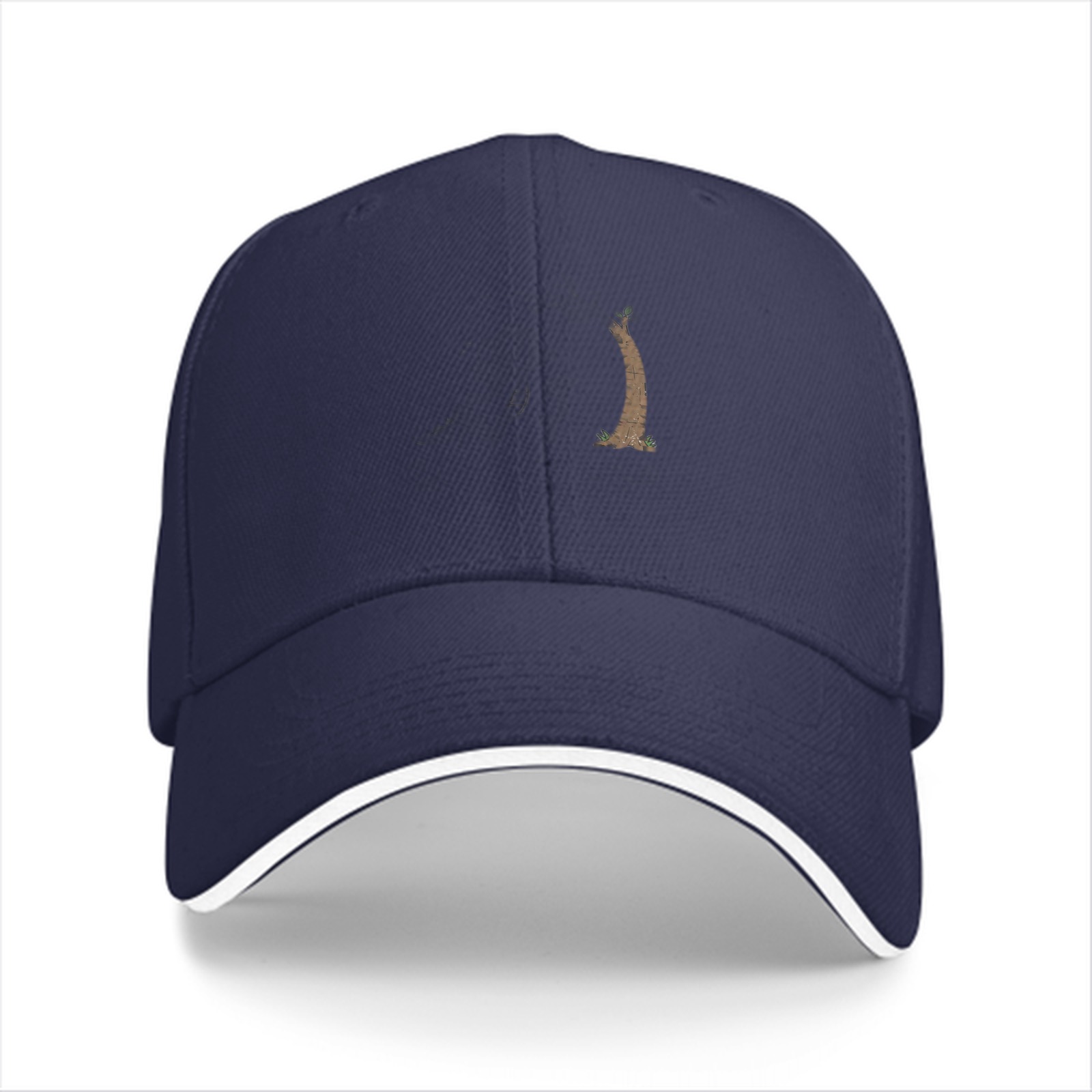 Black baseball cap with small stylized tree trunk graphic