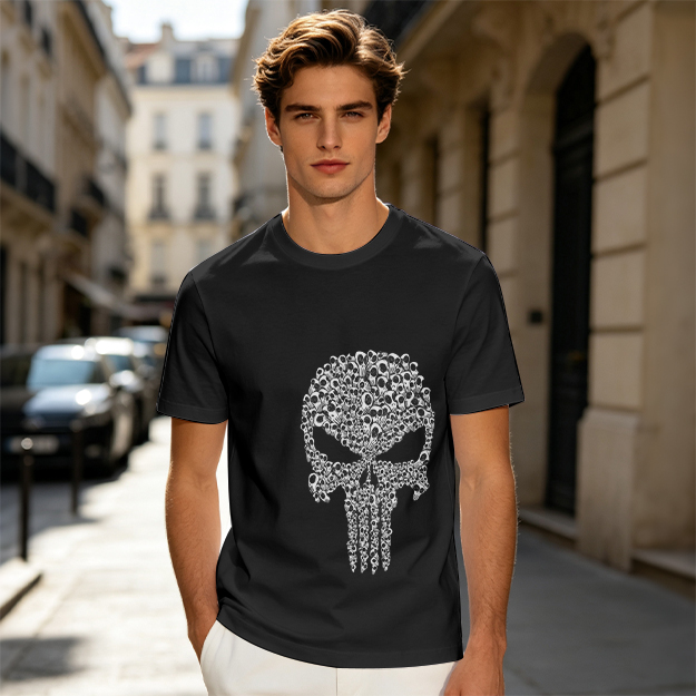Olive T-Shirt With Punisher Skull Made Of Small Skulls