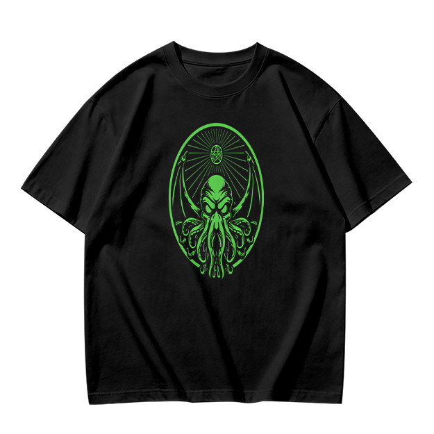 Olive Green T-Shirt With Glowing Green Cthulhu Graphic Print