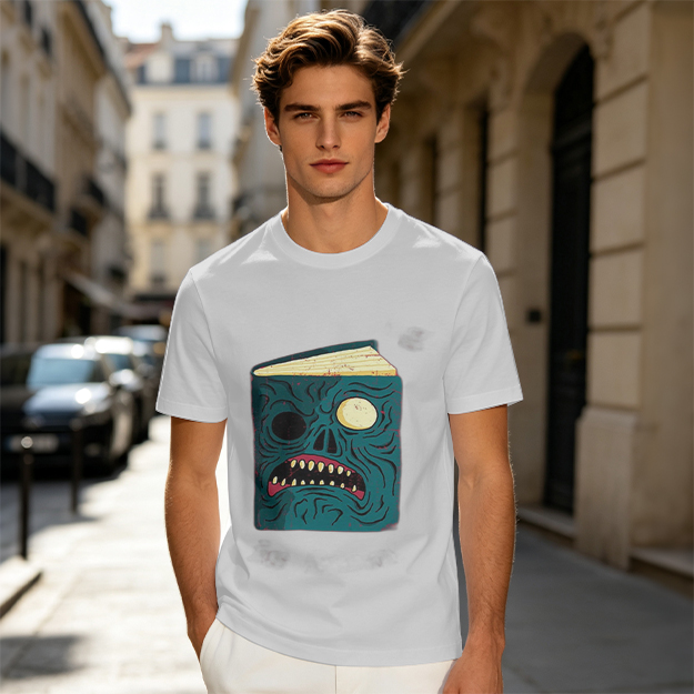 Olive T-Shirt With Monster Book Graphic Print