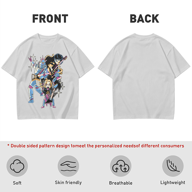 Olive T-shirt with Anime Rock Band Characters Graphic