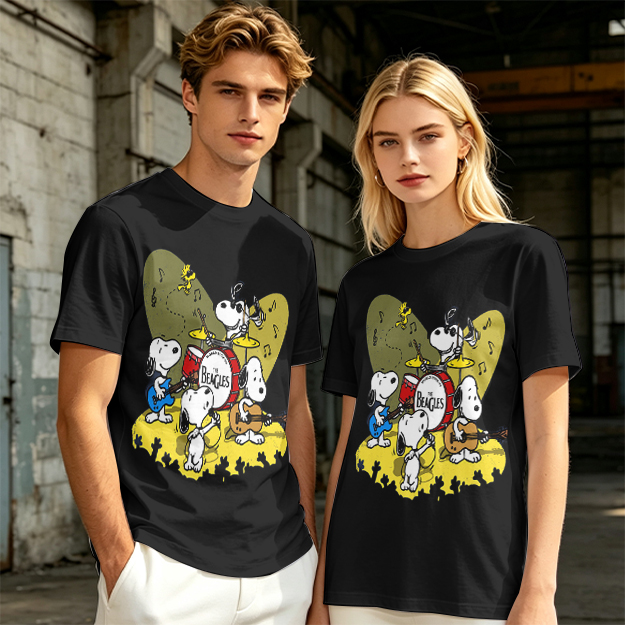 Olive T-Shirt Featuring Snoopy Band Playing Music
