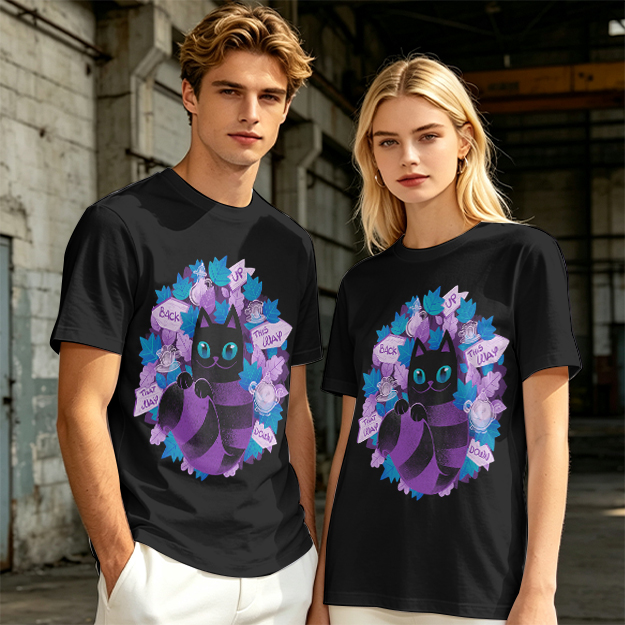 Olive T-Shirt With Whimsical Cheshire Cat Wonderland Art