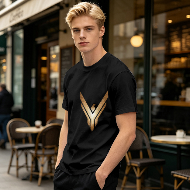 Olive Green T-Shirt With Gold Winged Emblem Graphic