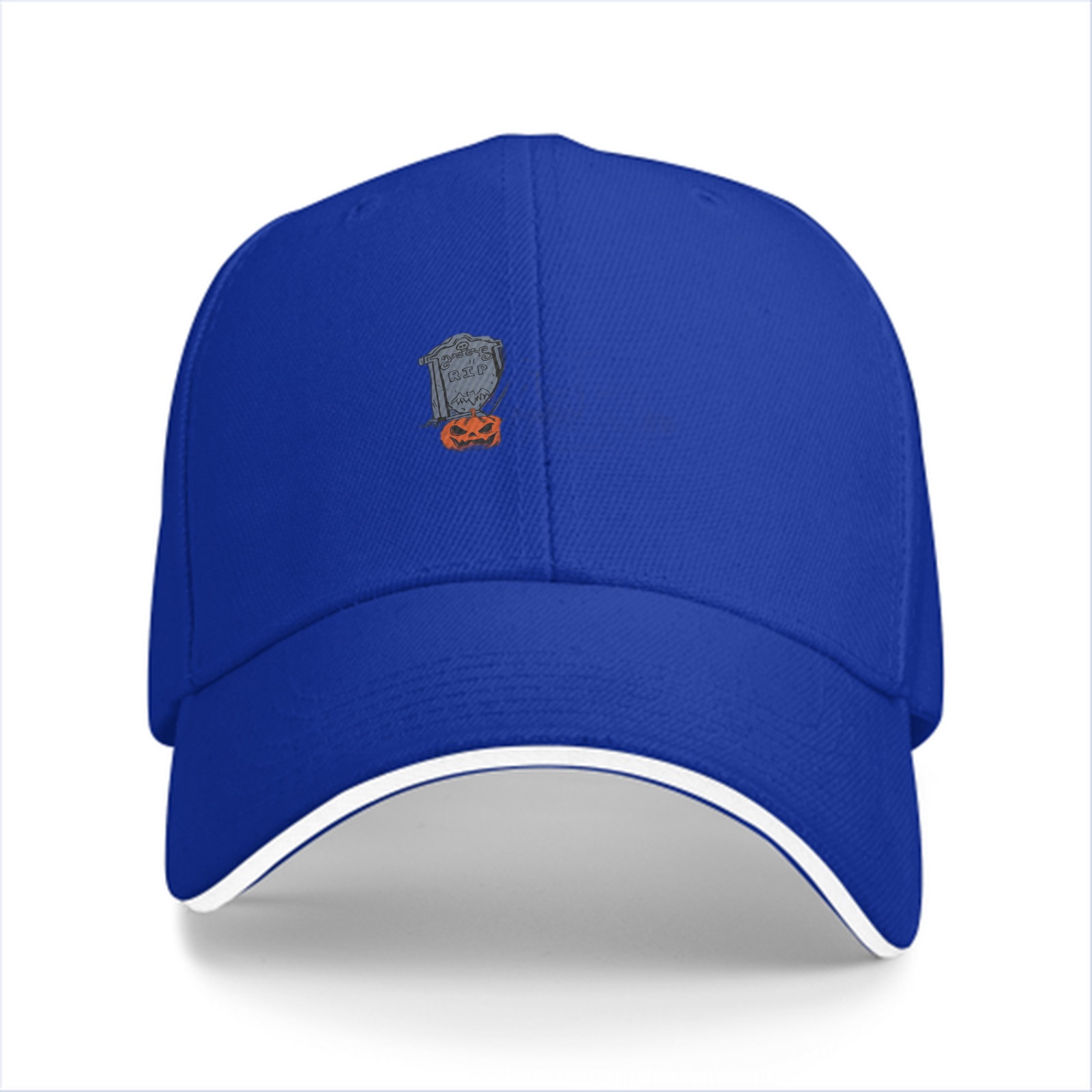 Black Baseball Cap with Halloween Tombstone and Jack-o'-lantern Graphic