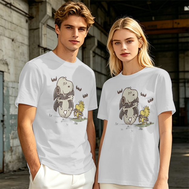 Olive T-shirt with Snoopy and Woodstock Graphic Print
