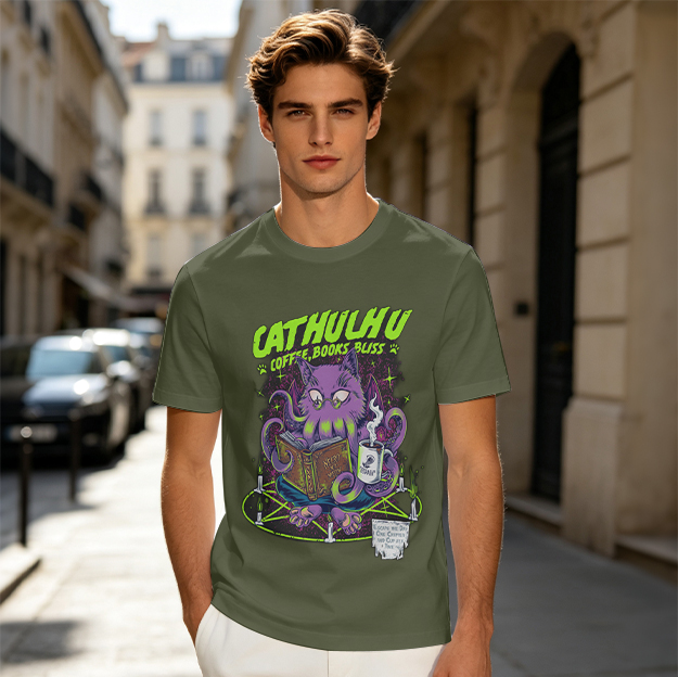 Cathulhu Coffee Books Bliss Cat Octopus Graphic T-Shirt