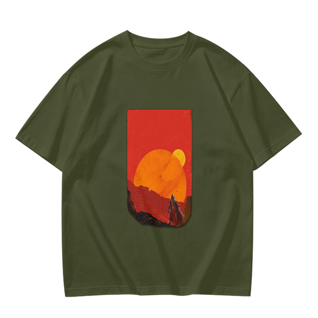 Olive T-Shirt with Desert Sunset Silhouette Graphic