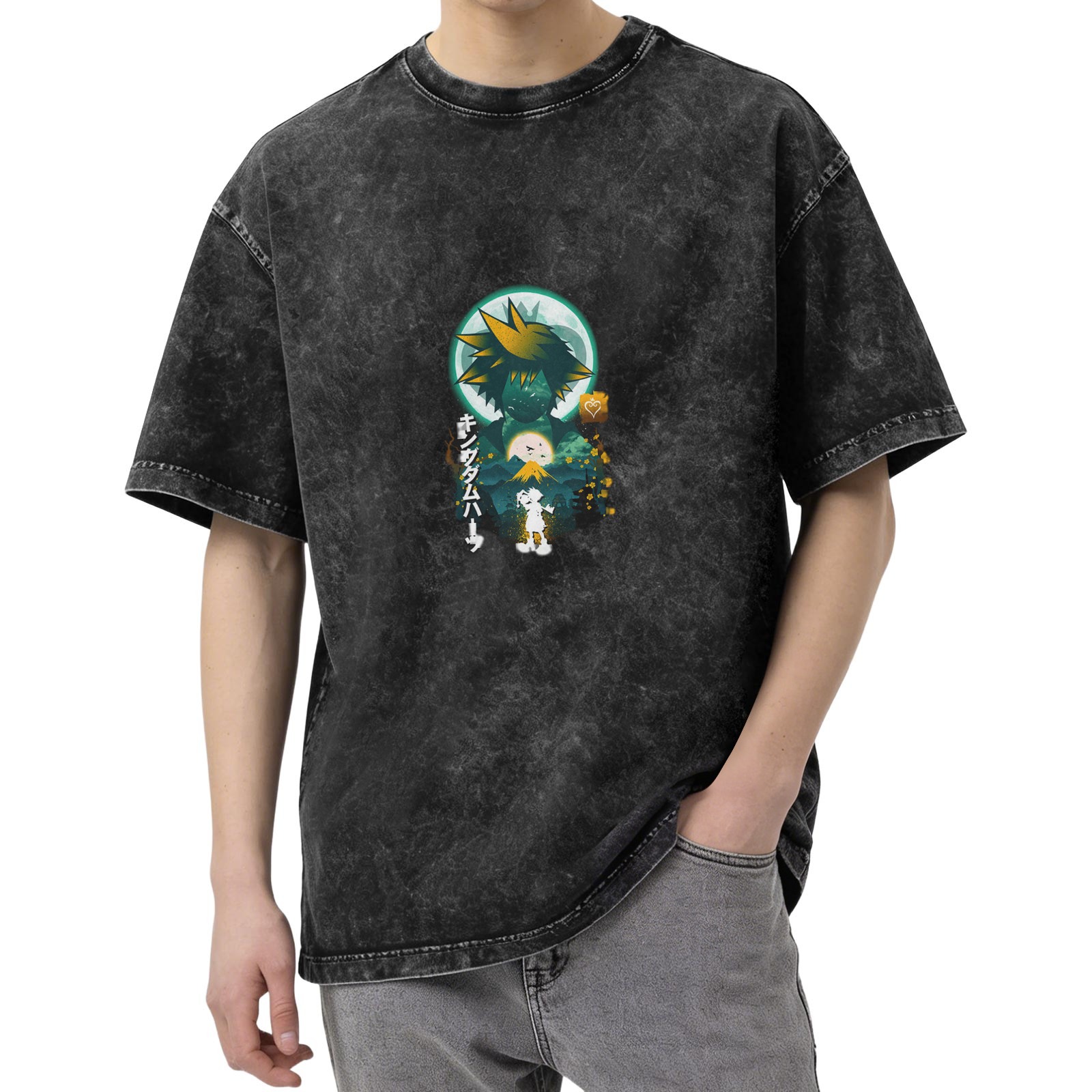 Kingdom Hearts Graphic Washed Black Short Sleeve T-Shirt