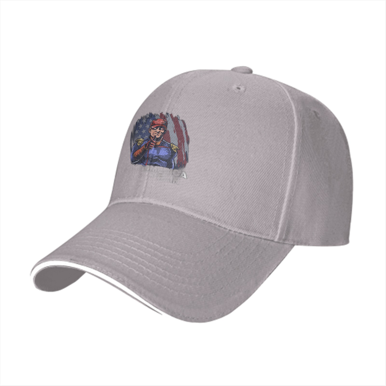 Black baseball cap with patriotic superhero graphic print